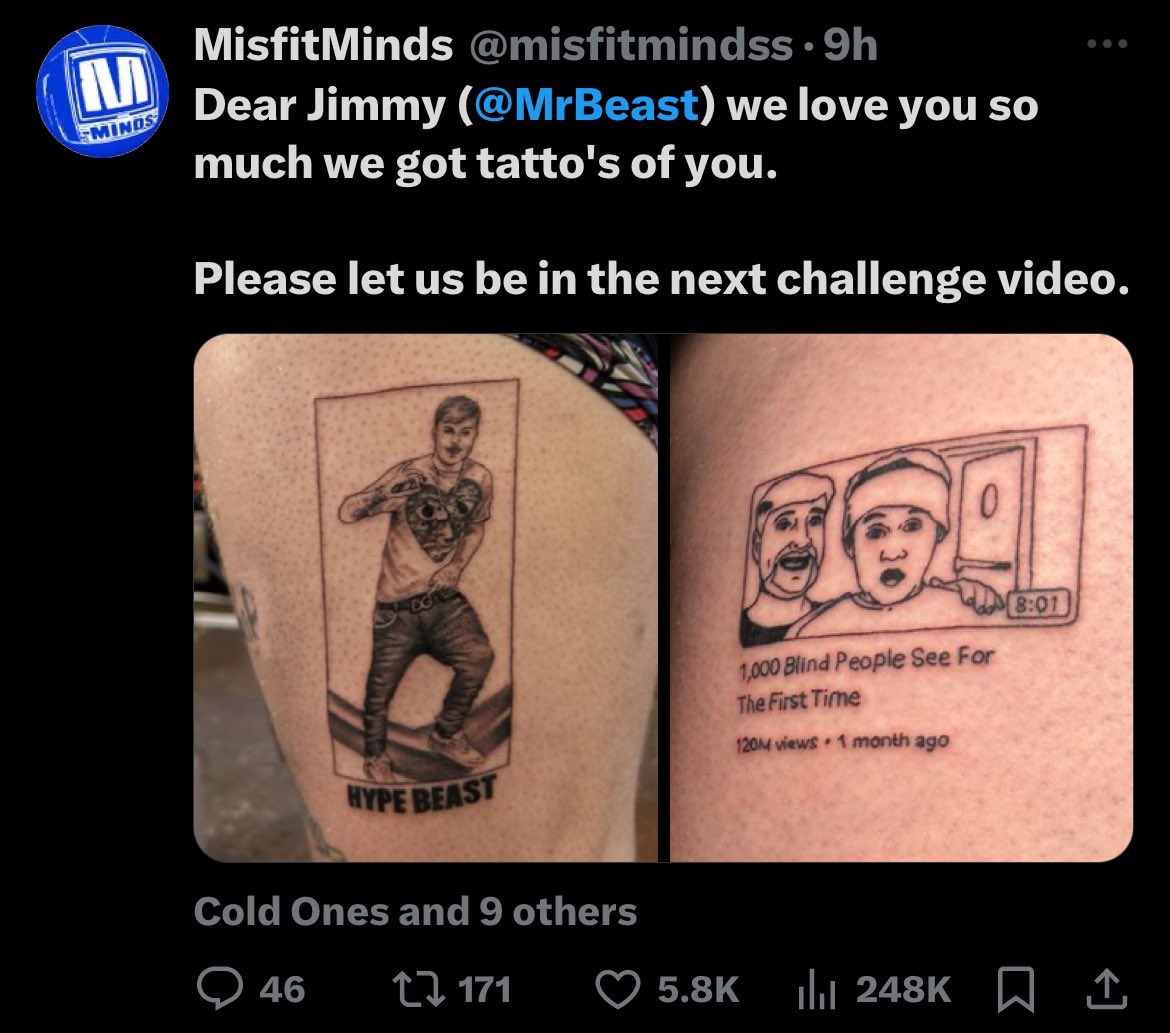 MrBeast fans shows off their crazy tattoos.