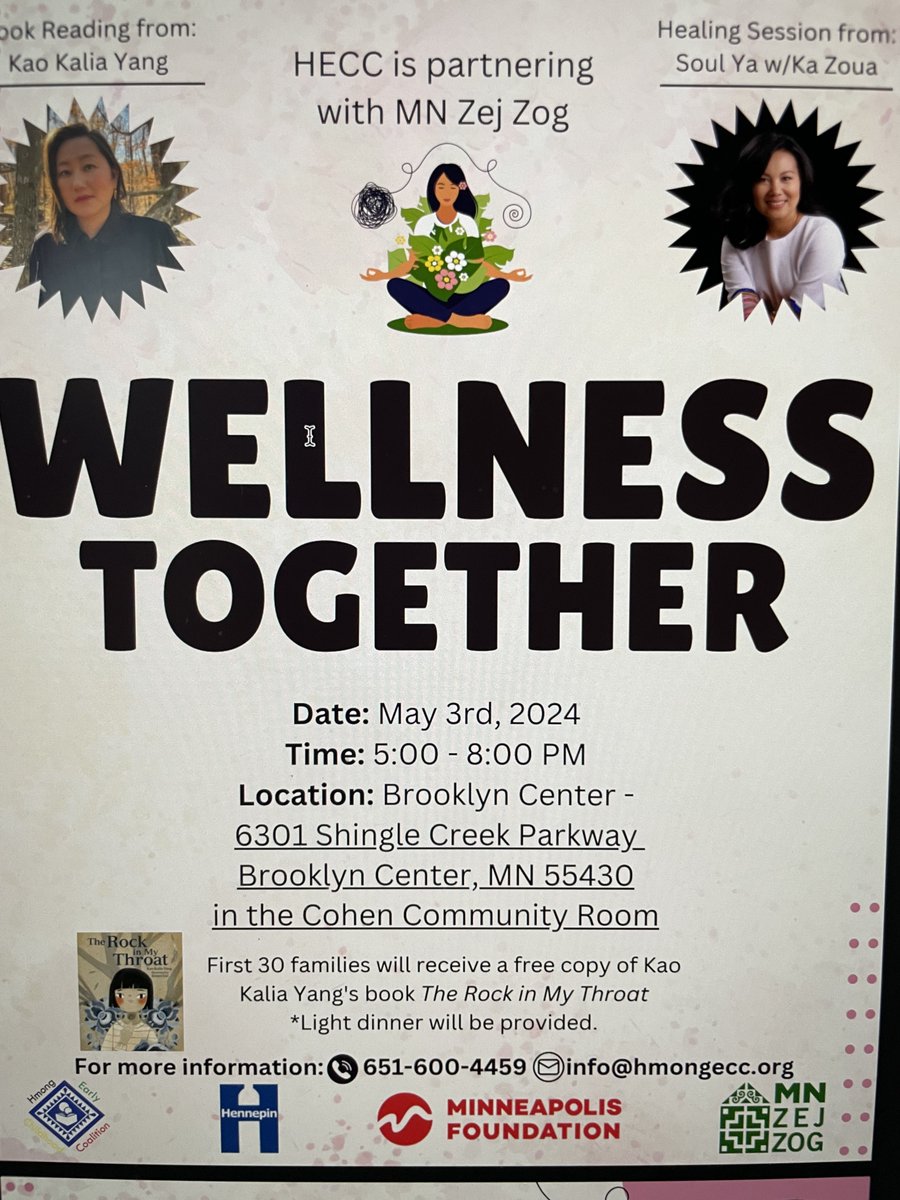 Very cool opportunity. Open to the public. First 30 families get a free copy THE ROCK IN MY THROAT thanks to the Hmong Early Childhood Coalition.