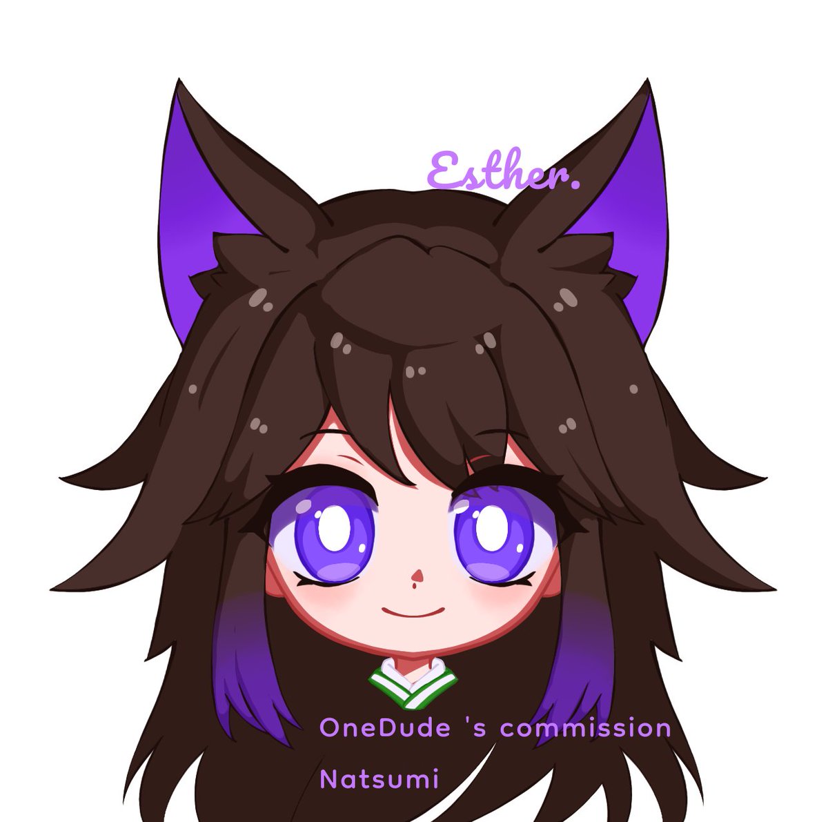 Woah, it's smol bean Natsumi. With her signature kitsune ears. Don't you just want to give her a beeg hug. She accepts headpats, too. A special thank you to my dear friend @/ButterCEsther for always doing an amazing job on her beautiful artwork. You're an amazing person.🥰💜🦊💜