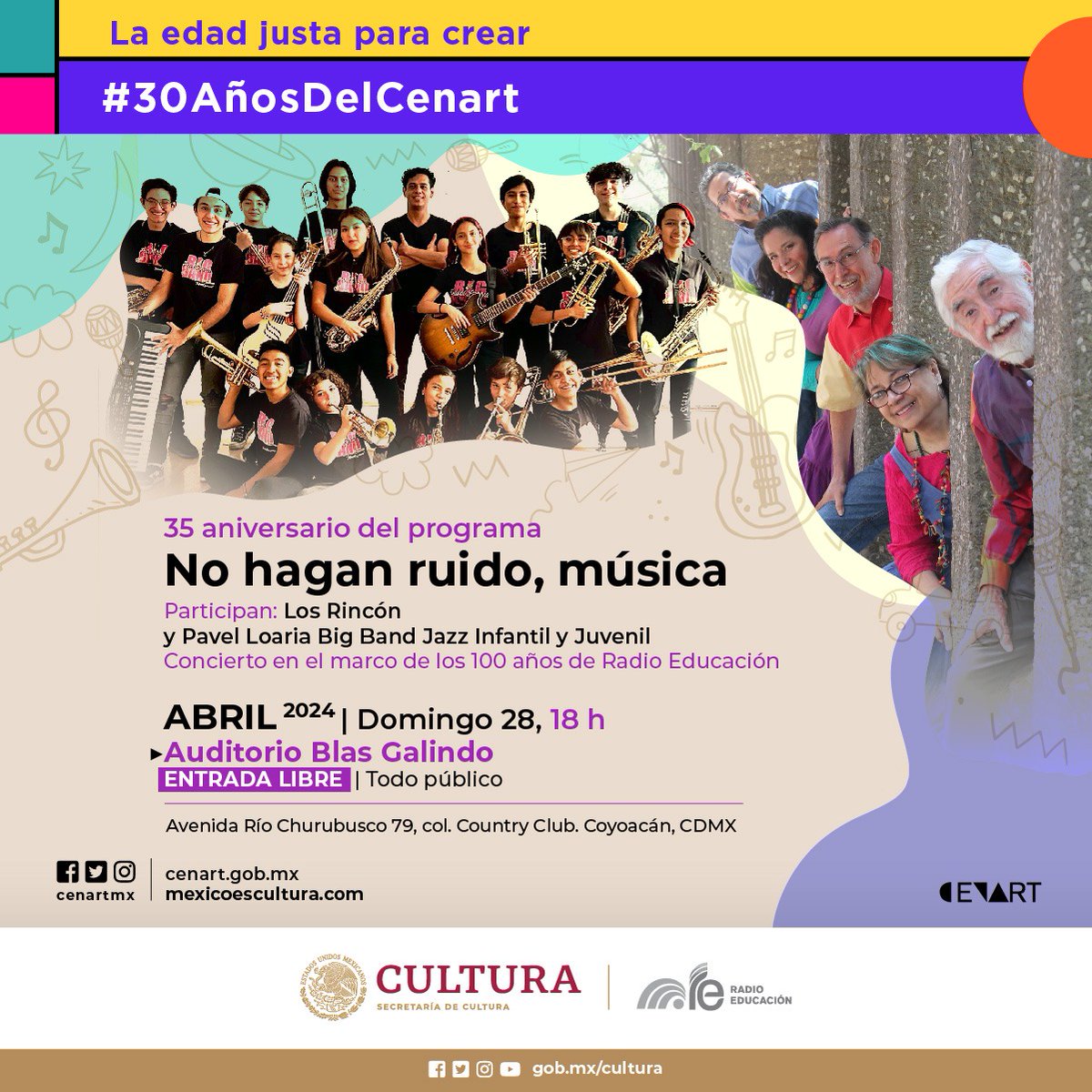 #DíaDeLaNiñaYElNiño 👧 🧒 La serie 'No hagan ruido, música' celebra su 35 aniversario en el @cenartmx 🔹 Festejarán con un concierto el marco del Día de la Niñez y del festival ReVuelo revoltoso de @AlasyRaices. 🔗 shorturl.at/euK15