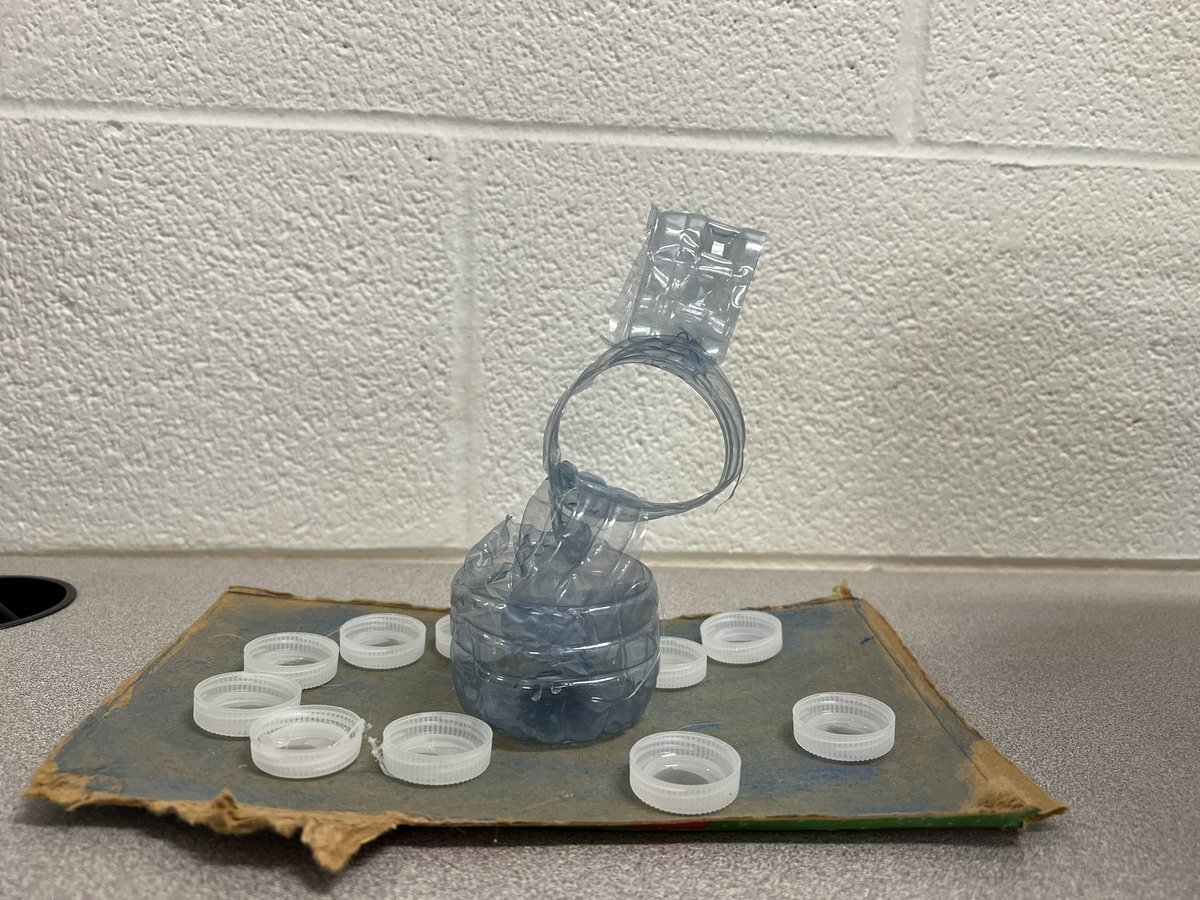 Earth Day art creations. A commentary on environmentalism and single-use plastics, made out of single-use plastic plastics. We have Underwater Pollution, Sad Fish, Sad Ocean, Turtle Eating Plastic. 🌍 🖼️ @TVDSB_STEM @tvdsbEarthMonth2024