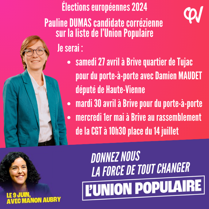 Le programme des prochains jours, et dès demain du porte-à-porte à #Brive avec @damienmaudt ✌️ Le 09 juin donnez-nous la force 💪 #Corrèze #Tulle #UnionPopulaire