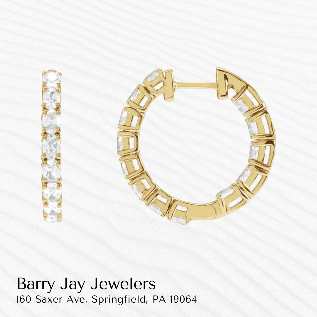 Are you ready to dazzle from every angle with these hoop earrings? 

#BarryJayJewelers #DiamondJewelry #Swarthmore #WomensJewelry #Earrings #HoopEarrings