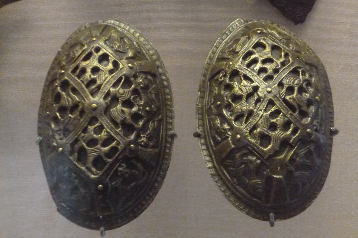 For #FindsFriday, the Scandinavian bronze oval brooches found in a grave at Pîtres in 1865, now in the Musée départemental des Antiquités de Rouen. Photo my own.