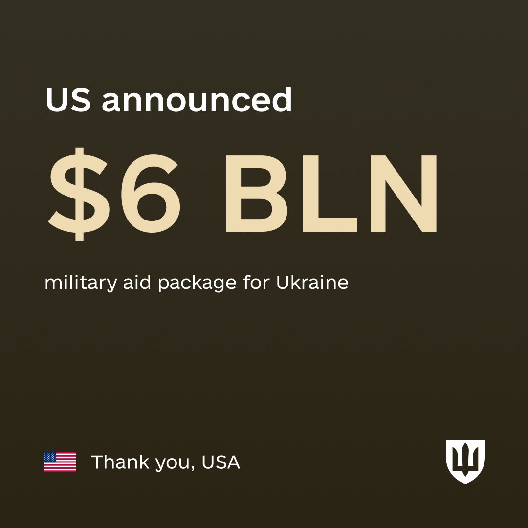 🇺🇸🇺🇦 The US has announced a historic new security assistance package for Ukraine, which totals up to $6 billion. We are grateful to our American friends for their steadfast support! The new package (the largest so far) includes: * Additional munitions for Patriot air defense…