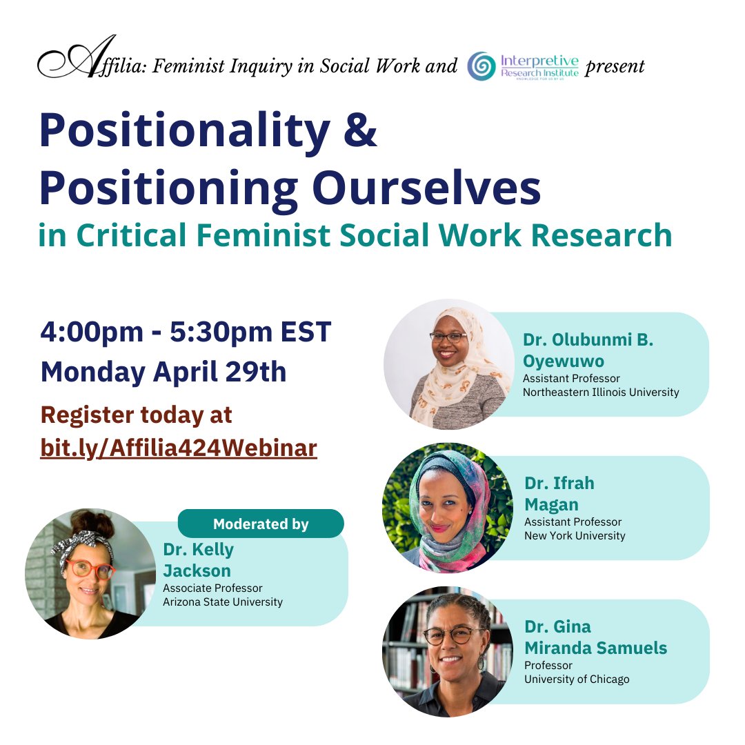 Reminder: Affilia's spring webinar 'Positionality & Positioning Ourselves in Critical Feminist Social Work Research' happening this Monday 4/29 @4pmnews_networ bit.ly/Affilia424Webi…