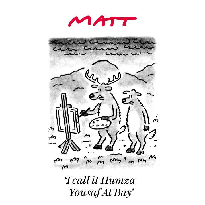 Matt on #HumzaYousaf #FirstMinister #SNP #ScottishGreens #GreenParty #ScotGov #Scotland #ClimateCrisis #NoConfidence – political cartoon gallery in London