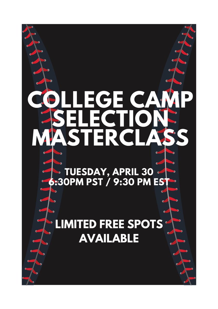 🔥TUESDAY NIGHT COLLEGE CAMP SELECTION MASTERCLASS 🔥 * ONLY 33 FREE Spots Left before we hit our MAX capacity on ZOOM. us02web.zoom.us/webinar/regist… Exclusive Invite-Only Masterclass will cover: ✅ How to Avoid the TOP 5 College Camp Selection Mistakes. ✅ What are the TOP 5…