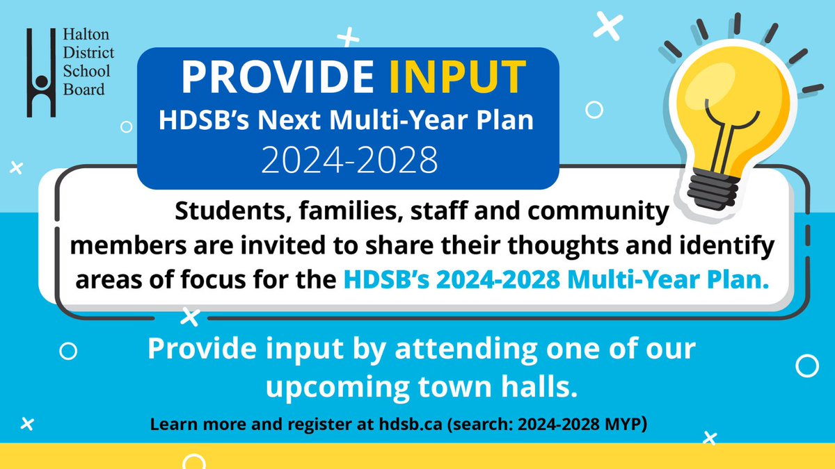 Provide Input on the HDSB 2024-2028 Multi-Year Plan!

Families, staff, students and community members are invited to help identify areas of focus for the HDSB’s next MYP by registering to attend one of our upcoming Town Halls.

➡️Learn more and register: bit.ly/2024-2028MYP