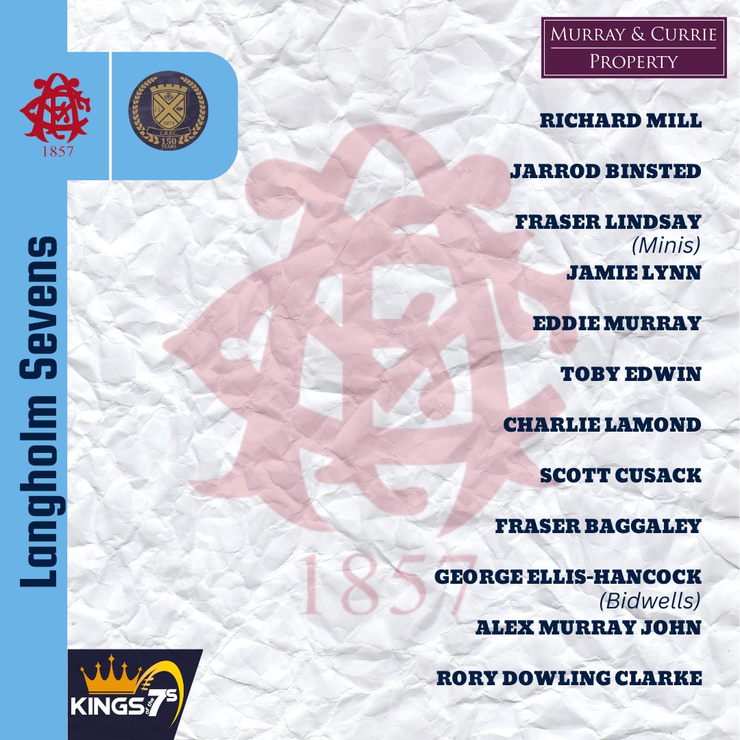 📄 Team News

Our squad for Langholm 7s! Our first draw is against Jed-Forest at 3:48.