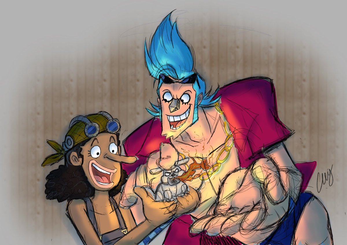 Usopp and Franky crafting a mini robotic dog blowing fire. 
Unfinished color sketch

#sketch #doodle #onepiece #franky #usopp