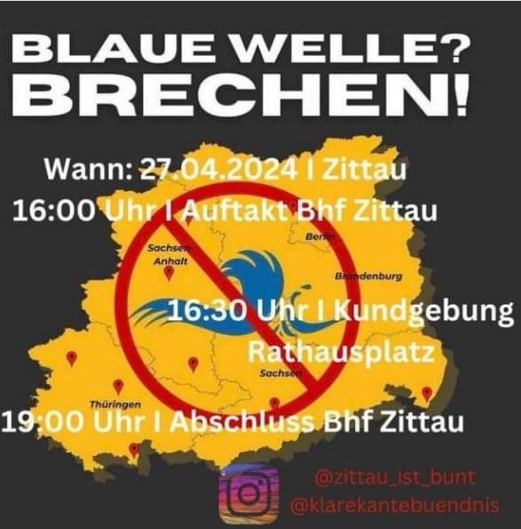 #LautGegenRechts 
#AfDVerbotjetzt 
#WirSindDieBrandmauer
#Niewiederistjetzt 
💥Zittau 💥