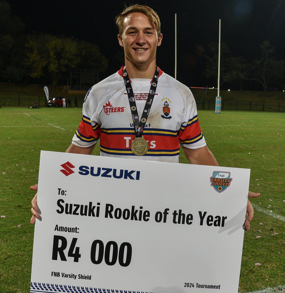 2024 FNB #VarsityShield: @Suzuki_ZA 𝗥𝗼𝗼𝗸𝗶𝗲 𝗼𝗳 𝘁𝗵𝗲 𝗬𝗲𝗮𝗿 Jean-Pierre Wentzel of #TuksRugby #Elevate2Greatness ⭐️💡 #StripeGeneration 🔴🔵⚪ [Photo credit: Catherine Kotze/Varsity Sports]