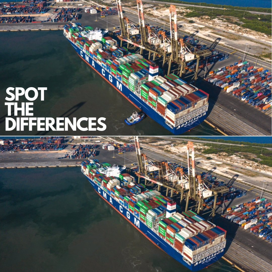 Here is a little #FridayFun. Can you spot the differences between the two images? The original image was taken at the Kingston Freeport Terminal Limited. #PortAuthorityJa #Shipping #Jamaica #Cargo #Trending #Like #Share #Comment