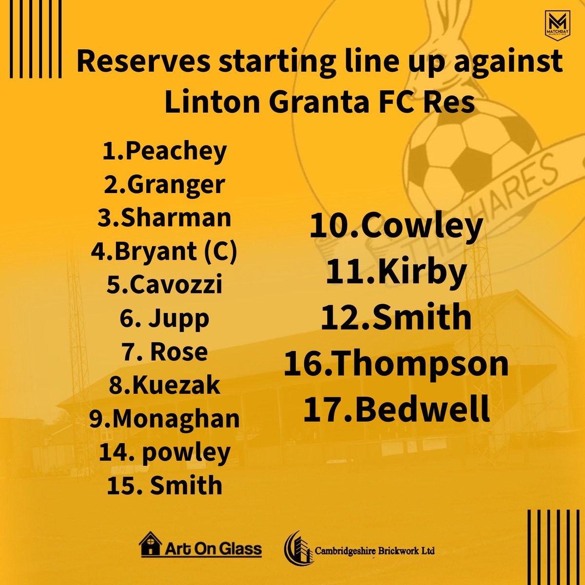 Tonight’s Reserves Team to face @LintonGrantaFC