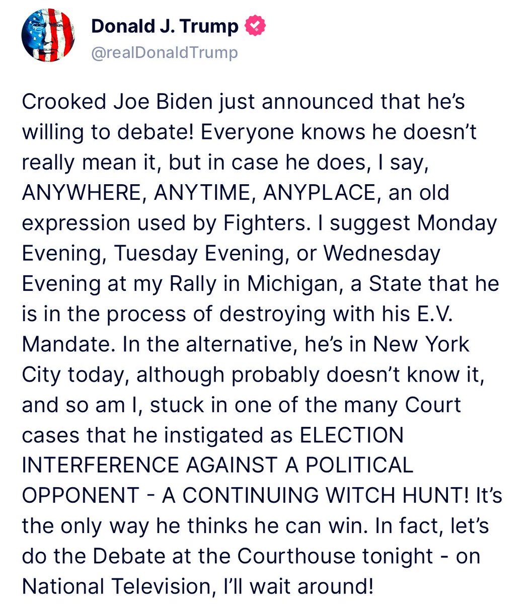 Debate!!!! ⚔️⚔️ 😂🙏🏻💯⚔️🇺🇸❤️ Trump will wait around at the courthouse tonight for you Joe! Cleanup - Aisle 46 🚮🧹