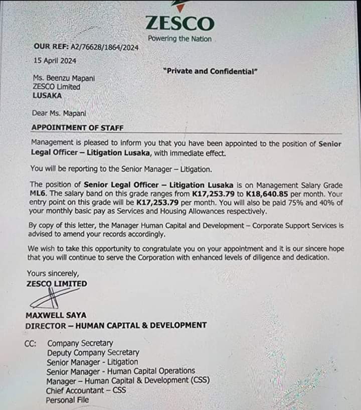 He has promoted his daughter ku Zesco, now think, if Edgar Lungu promoted tasila or Dalitso? 
#AbashNepotism