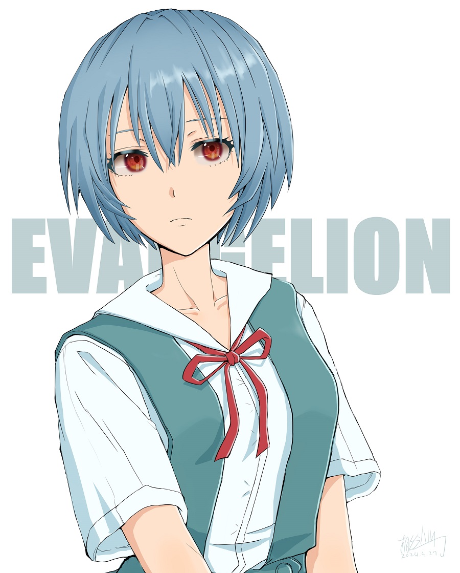 ayanami rei 1girl solo breasts looking at viewer short hair simple background shirt  illustration images