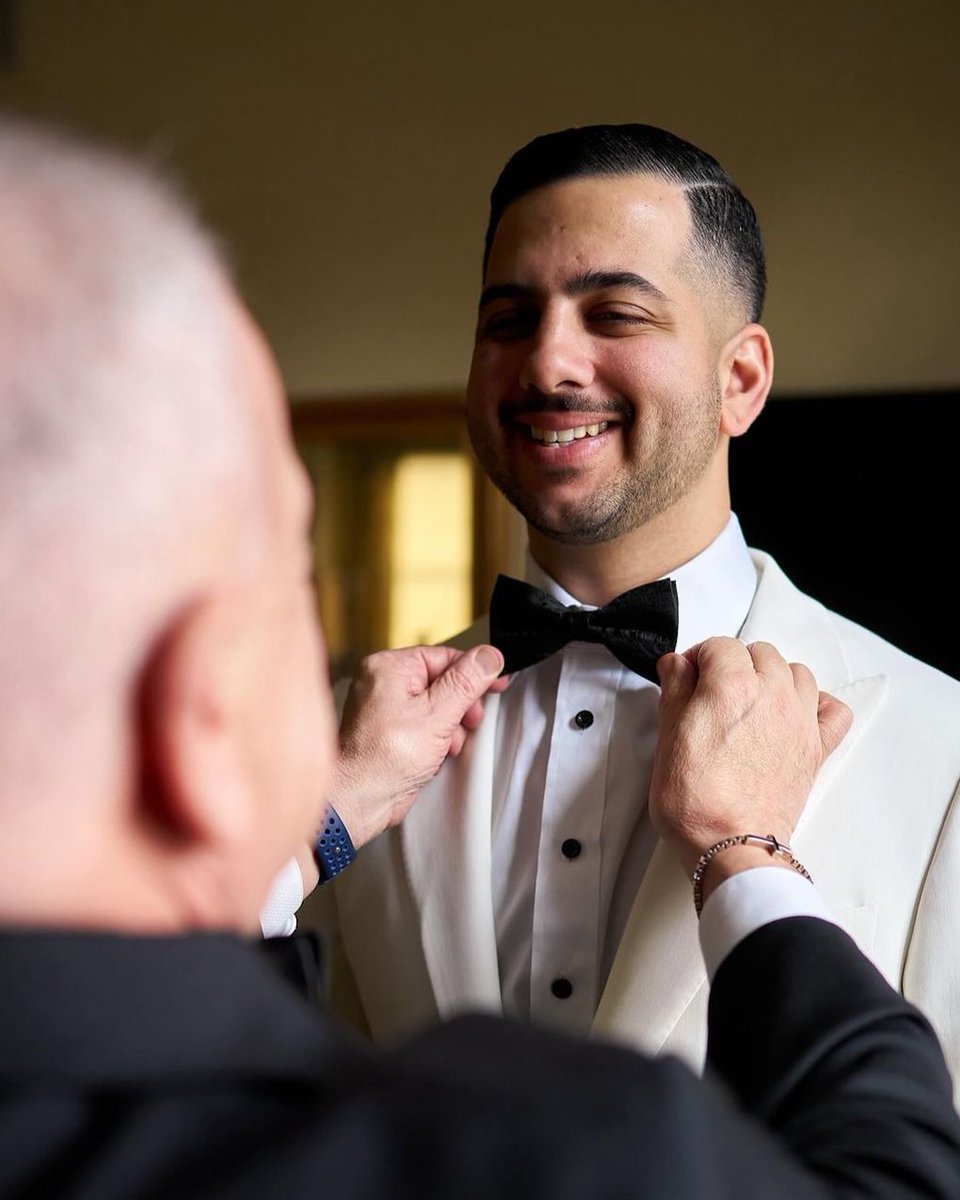 For his wedding day look, @livbespoke opted for a timeless black and white ensemble. Pairing a crisp tuxedo shirt with our Ceremony Paisley Black Bow Tie. This combo creates a look that's both timeless and sophisticated, making it perfect for your big day.