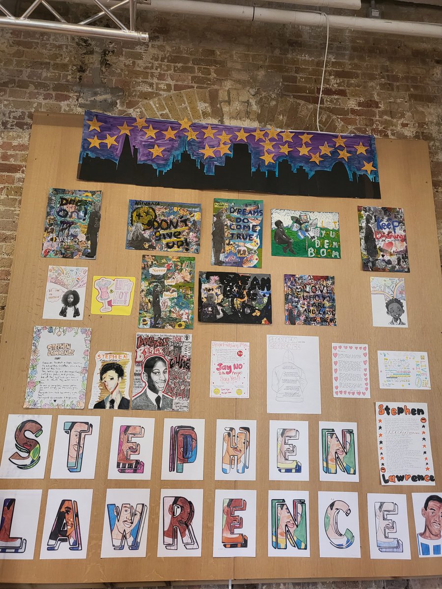 So proud of our Year 6 children who created some amazing art work to commemorate the life of Stephen Lawrence. Have a look at some of their pieces on show <a href="/woolwich_works/">Woolwich Works</a>
More will be shown in our very own art festival at the end of this half term!