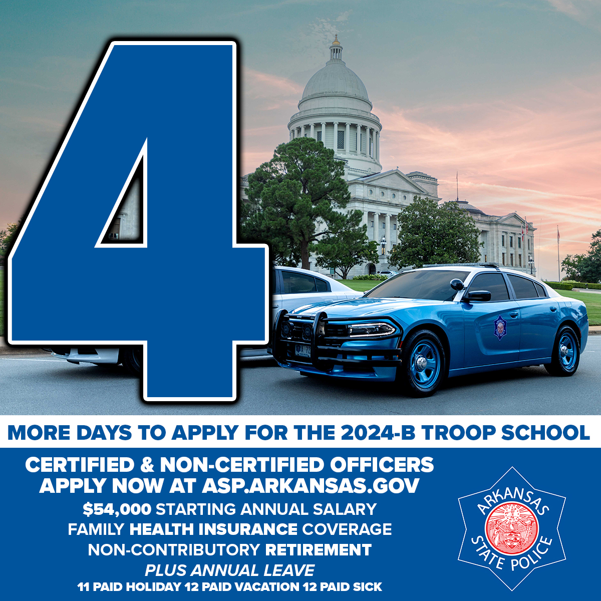 There's ONLY 4 MORE DAYS left to apply for Troop School 2024-B! The school, scheduled to begin in October, is open to CERTIFIED AND NON-CERTIFIED applicants. Visit: bit.ly/ASPTroopSchool… for details on the application process. APPLICATION DEADLINE: 04/30/2024 – 11:59 p.m.