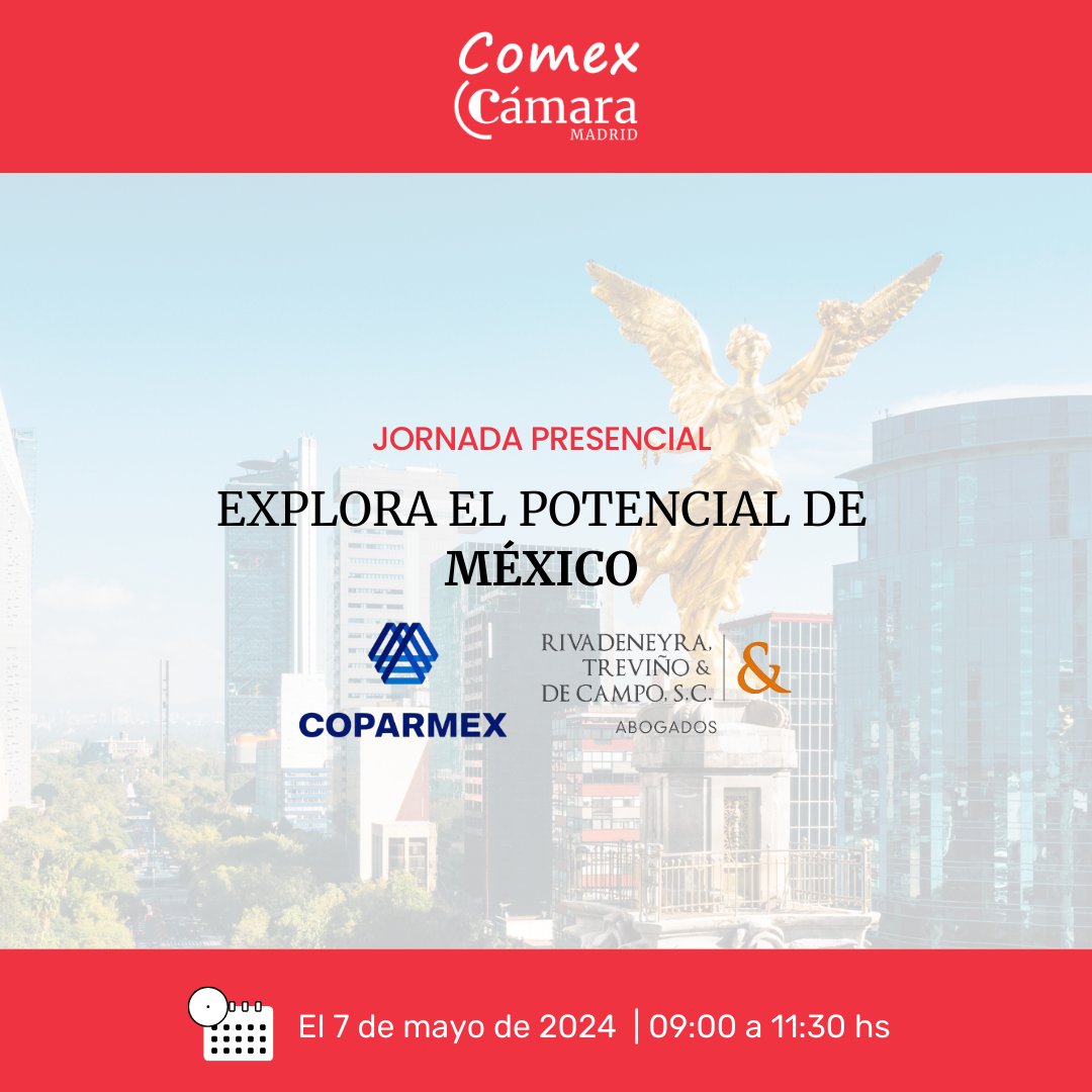 Jornada de #MercadosInternacionales: Explora el potencial de #México

Te esperamos el próximo 7 de mayo. ¡Toda la información e inscripciones! is.gd/omjeEf 

@ComunidadMadrid @Madrid @Coparmex  @Kuehne_Nagel #CámaraMadrid #Comex #Internacional