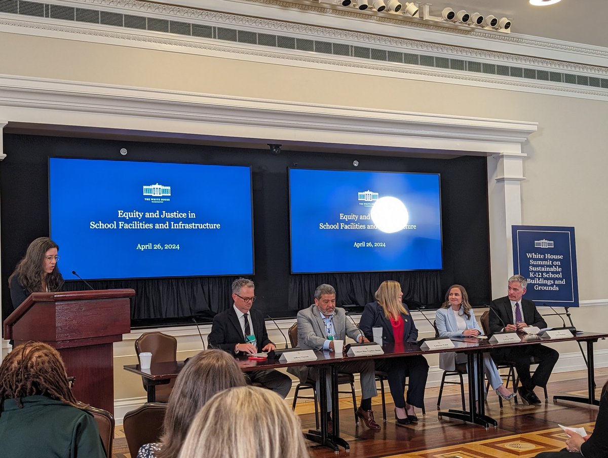 Next panel: Equity and Justice in School Facilities and Infrastructure moderated by Jeff Vincent, Univ Berkeley CA & Dir of Natl Center on School Infrastructure (NCSI) #whitehousesustainableschools