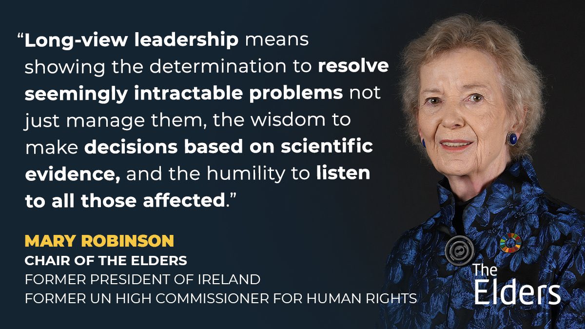 📢 Mary Robinson, Chair of @TheElders and former President of Ireland, on our joint call with The Elders for #LongviewLeadership addressing the most pressing issues the world 🌍 faces.

At the link in the replies, learn more about our partnership urging world leaders to take bold…