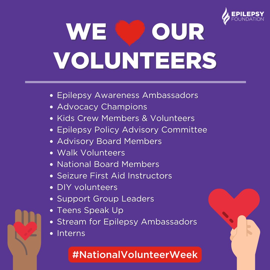 It's #NationalVolunteerWeek, and we want to extend a huge THANK YOU to all the incredible volunteers who have dedicated their time and energy to support the Epilepsy Foundation's mission! Your efforts make a real difference in the lives of those living with epilepsy. 💜