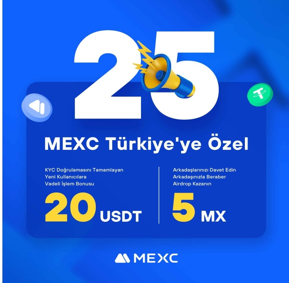 Mexc'ten Türkiye'ye Özel Kampanya Devam Ediyor. 🔔 KYC doğrulamasını tamamlayan yeni kullanıcılara 20 USDT vadeli işlem bonusu. Arkadaşını davet eden kullanıcılara 5 MX. Üyelik için: mexc.com/tr-TR/register… #Bitcoin #Btc #Crypto