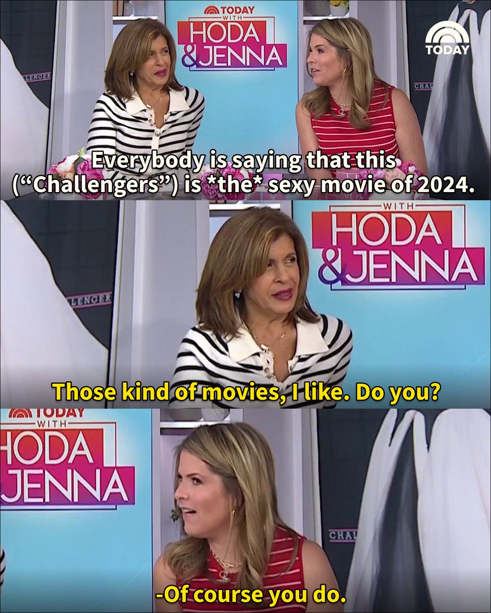 Us too, Hoda. Us too. 🤣 ICYMI, 'Challengers' is out today and Hoda and Jenna are talking about it!