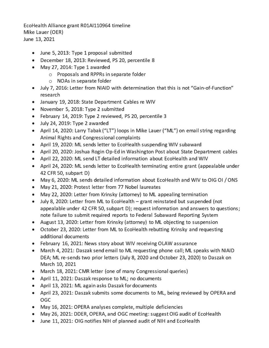 An internal timeline apparently drafted by NIH's Mike Lauer, from a FOIA release I received today.
