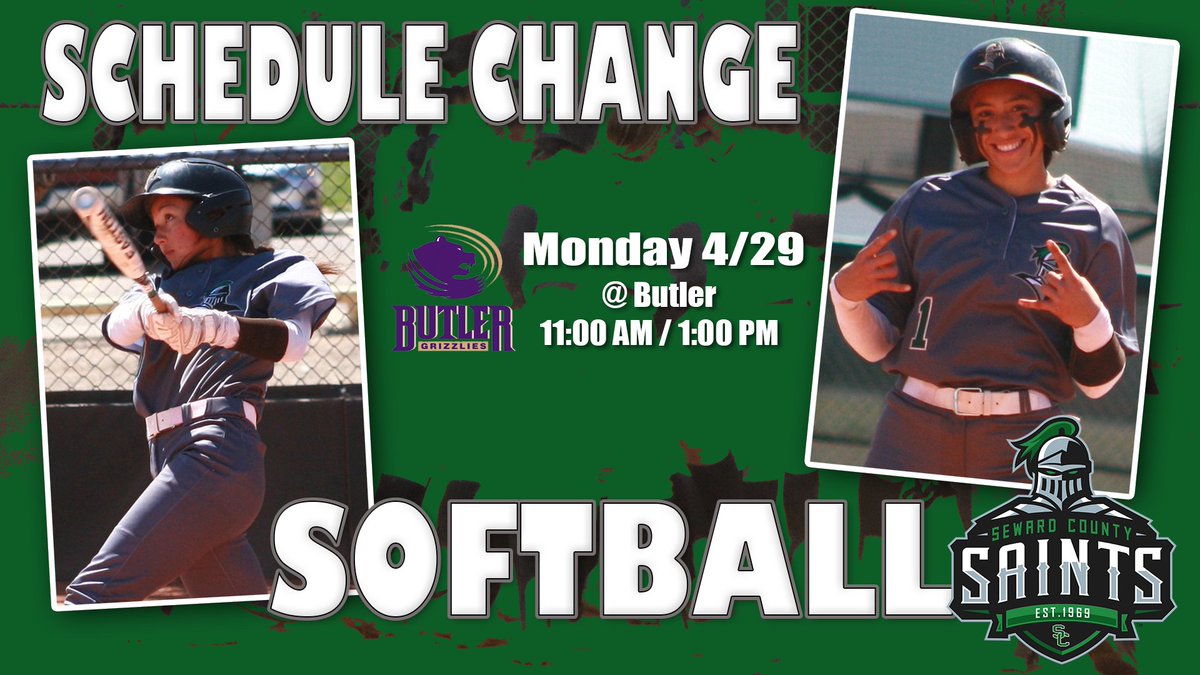 🥎Schedule Update🥎 Seward County softball has found a new day and time for their regular season finale of the 2024 season as they will now travel to take on Butler this upcoming Monday with game times scheduled for 11:00 and 1:00
