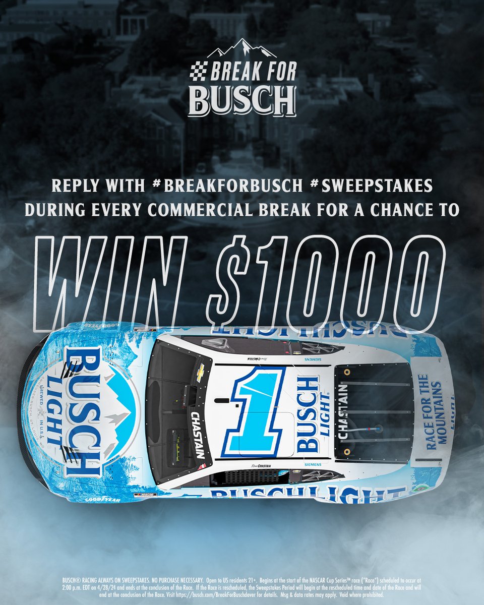 The #1 car is OFF to the races at the @MonsterMile ​ Reply during the commercial breaks with #BreakForBusch #Sweepstakes for a chance to win $1,000! #Wurth400