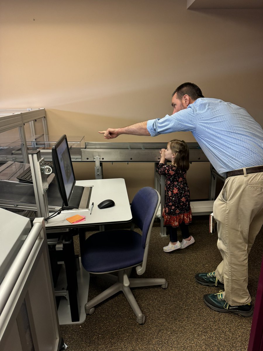 The librarians saw my daughter’s excitement at returning a book into the Dropbox, and they offered to take us on a tour “behind the scenes” to see their conveyor belt system for returned books! She LOVED it!