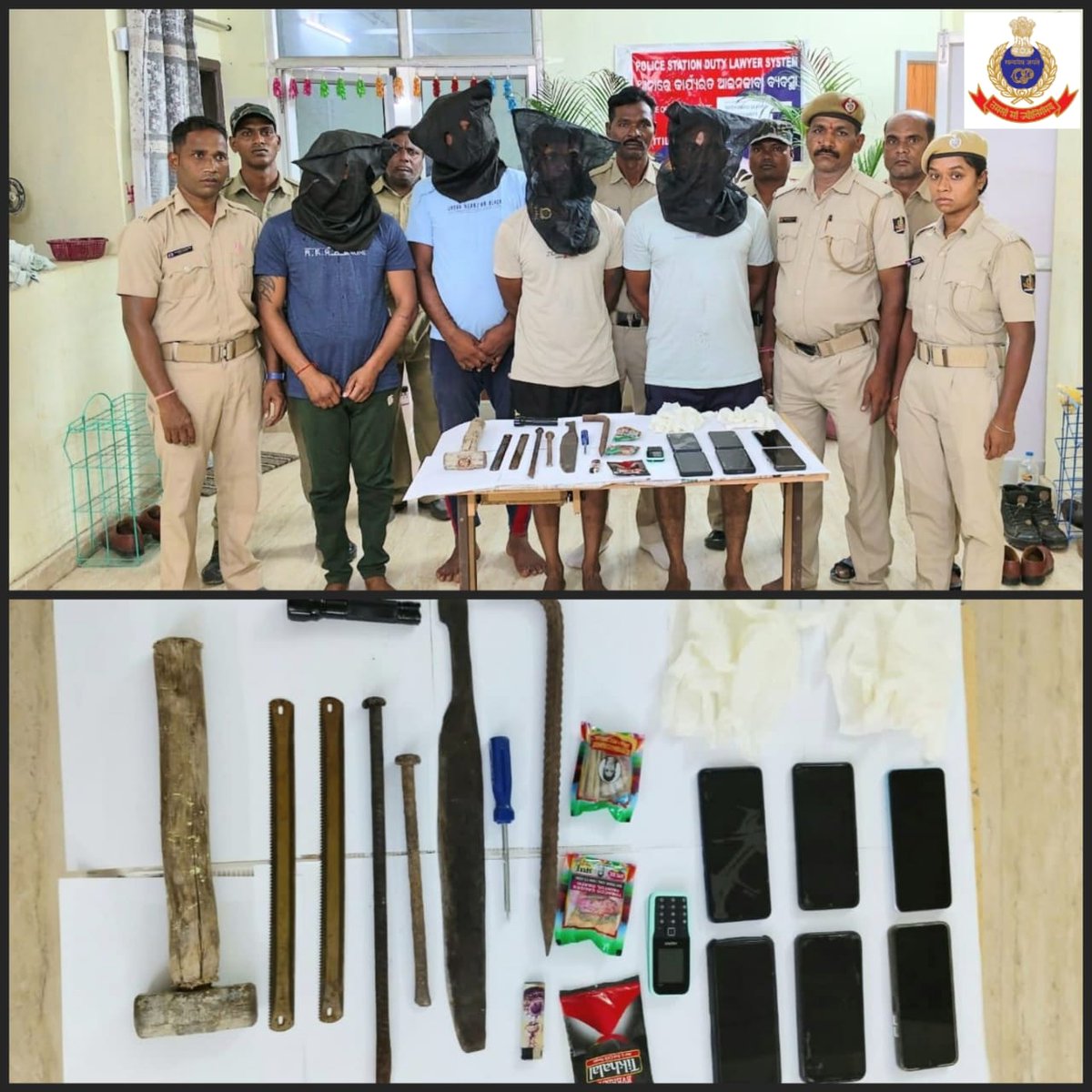 Titlagarh PS team led by IIC A Sahu arrested 04 history sheeters involved in dacoity & other property offence cases.11 nos. of mobile,01 M/C,various weapons of offence & other incriminating materials seized from their possession.