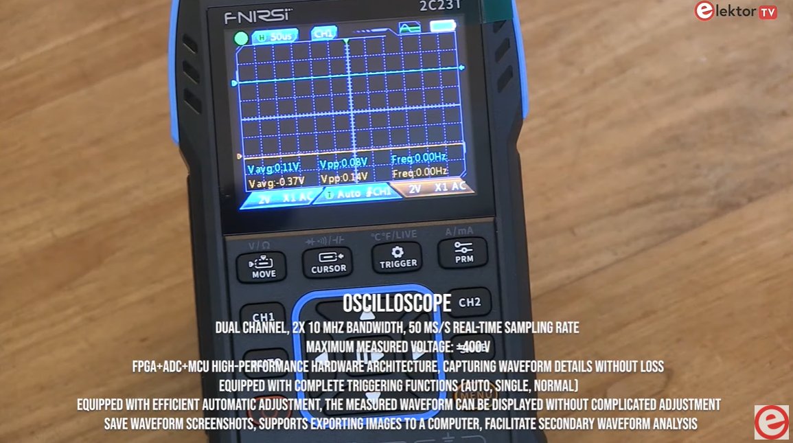 Elektor's tweet image. Discover the versatility of the Fnirsi 2C23T in our latest review! 
🎥 bit.ly/4baQCBv
This compact 3-in-1 device combines a dual-channel digital #oscilloscope, a precise #multimeter, and a powerful #signalgenerator
Buy now at Elektor: bit.ly/3UkwJBp