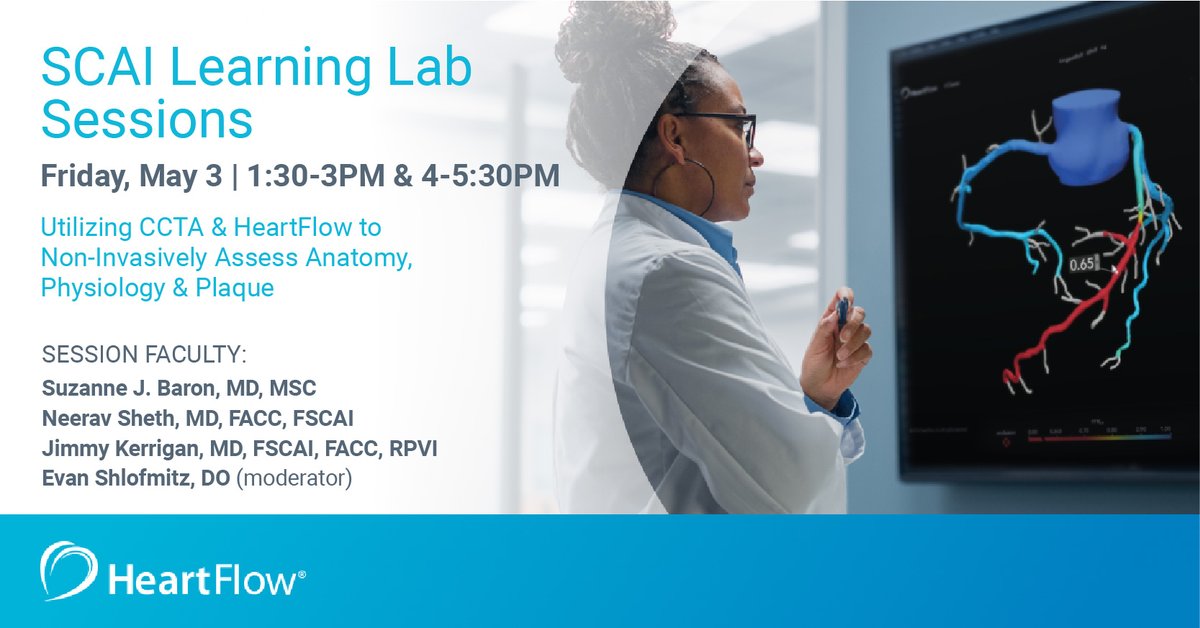 We'll be attending SCAI 2024 next week in Long Beach, CA. Will we see you there? HeartFlow will be hosting sessions next Friday from 1:30p-3 & 4p-5:30. We'll be discussing utilizing CCTA & HeartFlow to non-invasively assess anatomy, physiology and plaque. Come learn how