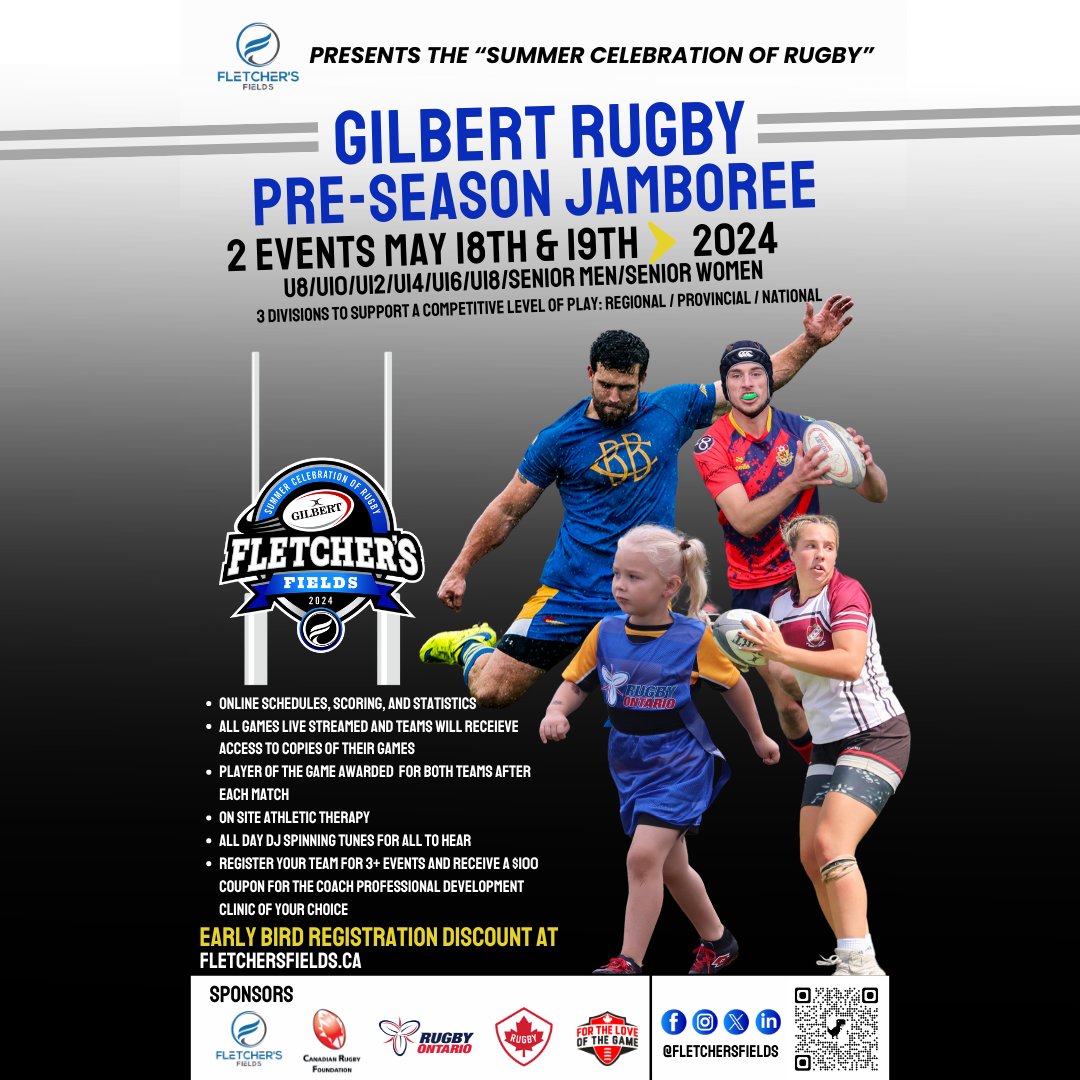 Only 2 weeks left to register for the Gilbert Rugby Hot to Trot Pre-season Club Jamboree sign up now while spots are available 👉 fletchersfields.ca