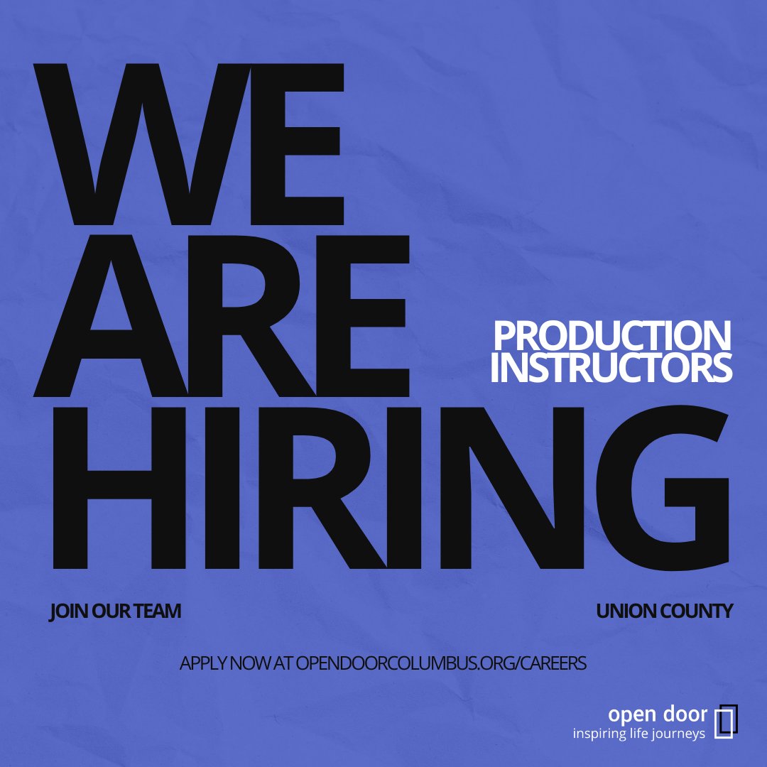 We are still looking for two Production Instructors to join our UCO team!

To learn more about this position and how you can make a crucial difference in the lives of others, click here: bit.ly/3QpF8SP

#OpenDoorCbus #InspiringLifeJourneys #OpenDoorUCO #NowHiring