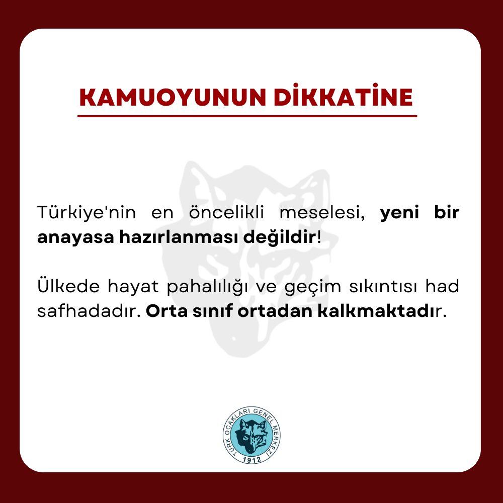 ❗️Türkiye'nin en öncelikli meselesi, yeni bir anayasa hazırlanması değildir! Ülkede hayat pahalılığı ve geçim sıkıntısı had safhadadır. Orta sınıf ortadan kalkmaktadır.