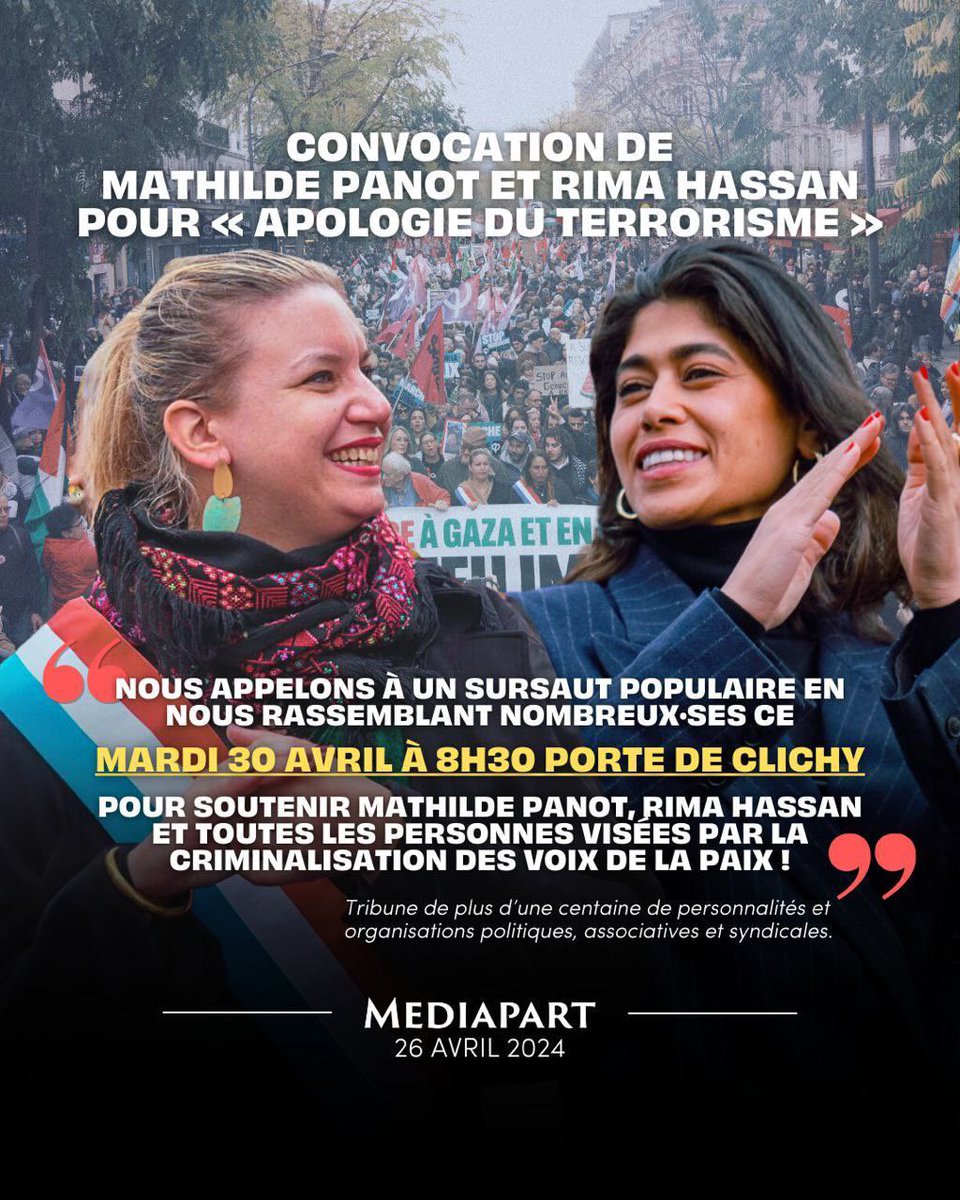 Les Jeunes Insoumis•es soutiennent @RimaHas et @MathildePanot contre la répression. Retrouvez une large tribune d’union contre la répression de la paix. Avec des signataires comme G. Meurice, Olivier Besancenot, Céline Verzeletti. #ContreLaCensure blogs.mediapart.fr/les-invites-de…