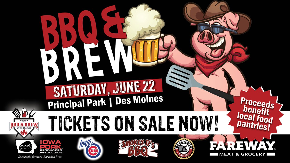 🔥🐷Tickets are on sale for the 2nd annual BBQ & Brew at the Ballpark! The event takes place on Saturday, June 22 at Principal Park in Des Moines from 2 p.m. to 7 p.m. Buy Tickets HERE --> iowapork.org/community/cont…