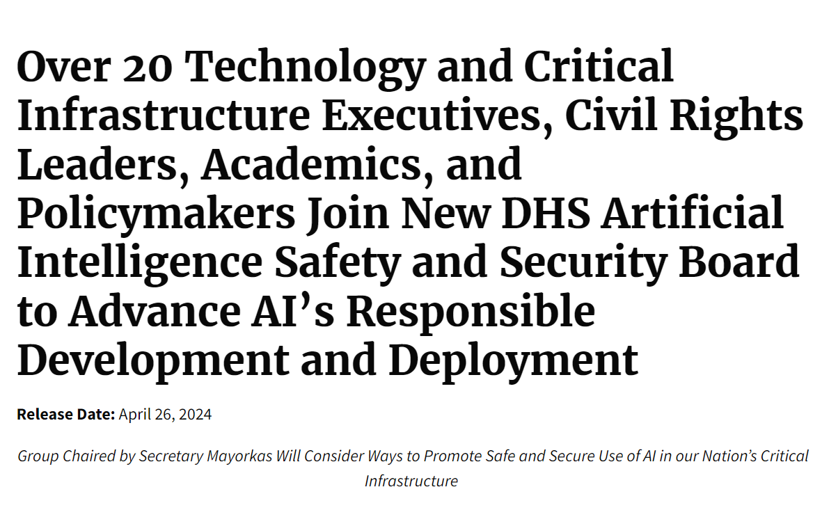 Today, @DHSgov announced the establishment of the Artificial Intelligence Safety and Security Board, and we at Brookings are delighted to share that our very own @drturnerlee has been selected as an inaugural member! 👏 More on the Board's mission: dhs.gov/news/2024/04/2…