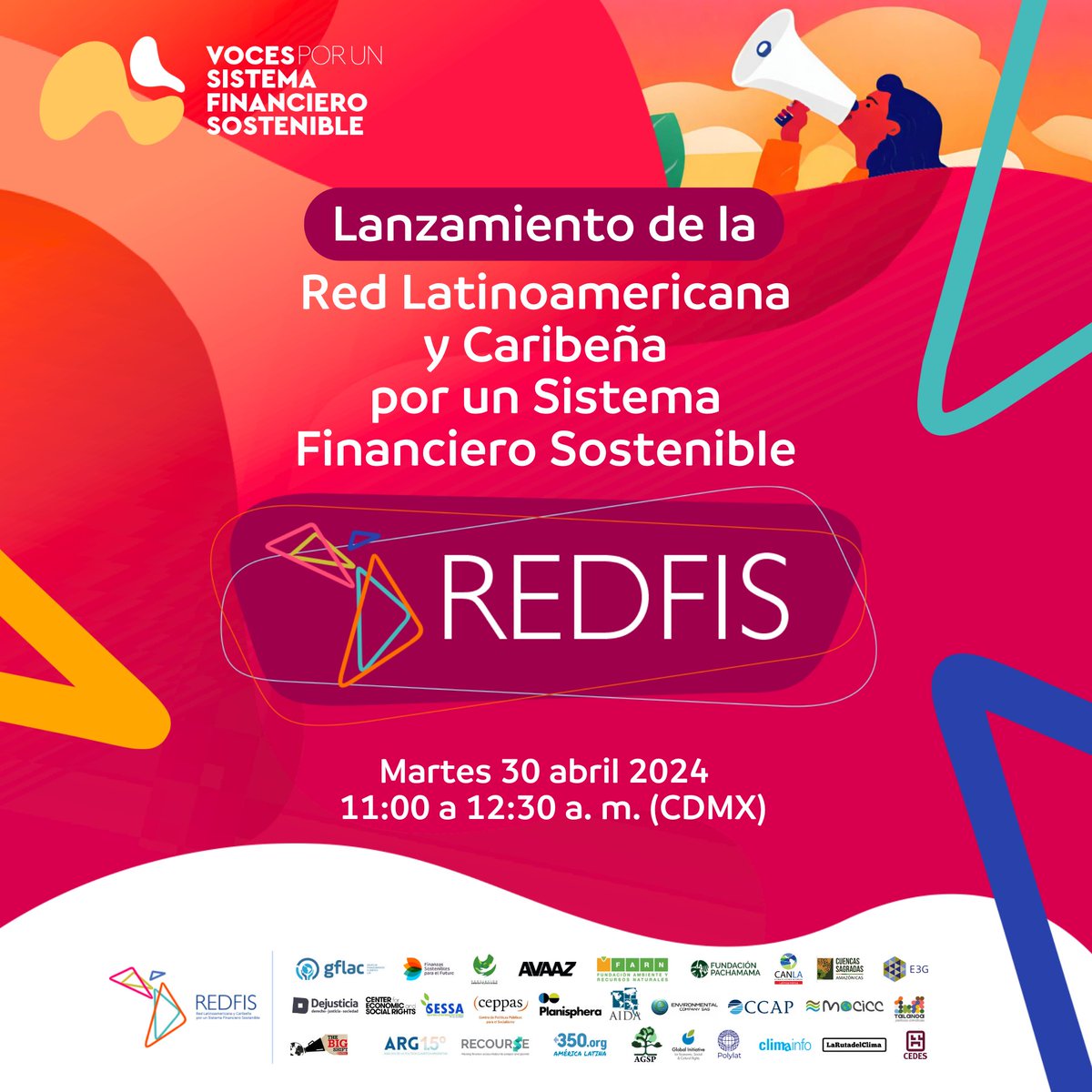 🚀 ¡Se acerca el lanzamiento de la Red Latinoamericana y Caribeña por un Sistema Financiero Sostenible #REDFIS)! Te esperamos vía Zoom el martes 30 de abril a las 11:00 (CDMX). 📝 Regístrate previamente aquí para participar 👉bit.ly/3JC9Ynq