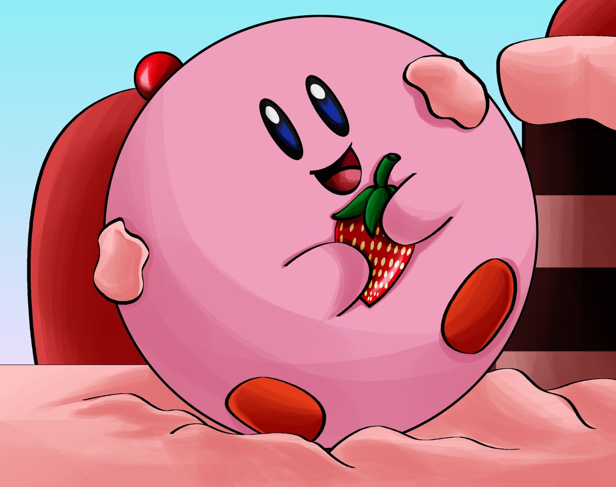 Bluegirlsamsp's tweet image. Here&apos;s a strawberry for Kirby&apos;s 32&apos;s anniversary #KirbyDreamBuffet #Kirby