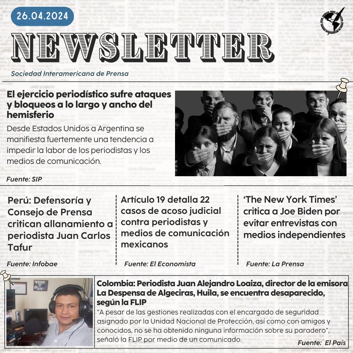 🗞️ Las noticias más relevantes sobre periodismo, libertad de expresión y la industria periodística. 🔗 Conózcalas en el boletín diario de la SIP 👉🏼 constantcontact.us3.list-manage.com/subscribe?u=5c…