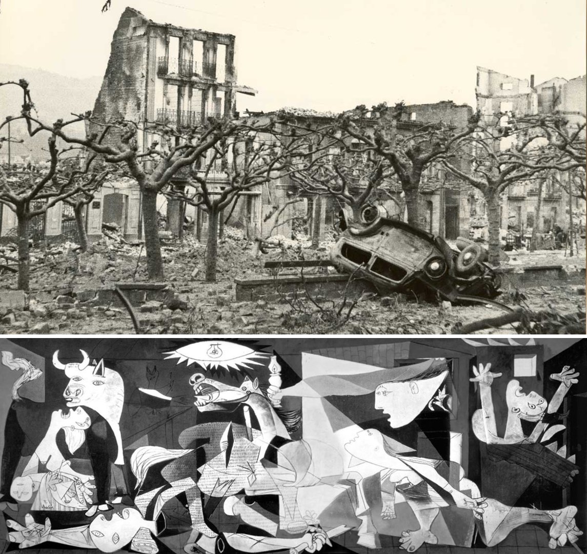 #OtD 26 Apr 1937 the ancient Basque city of Guernica was bombed and largely obliterated by the German and Italian air forces at the behest of the Spanish nationalists during the civil war. The event was famously depicted by Picasso. More in this podcast: workingclasshistory.com/2020/06/17/e39…