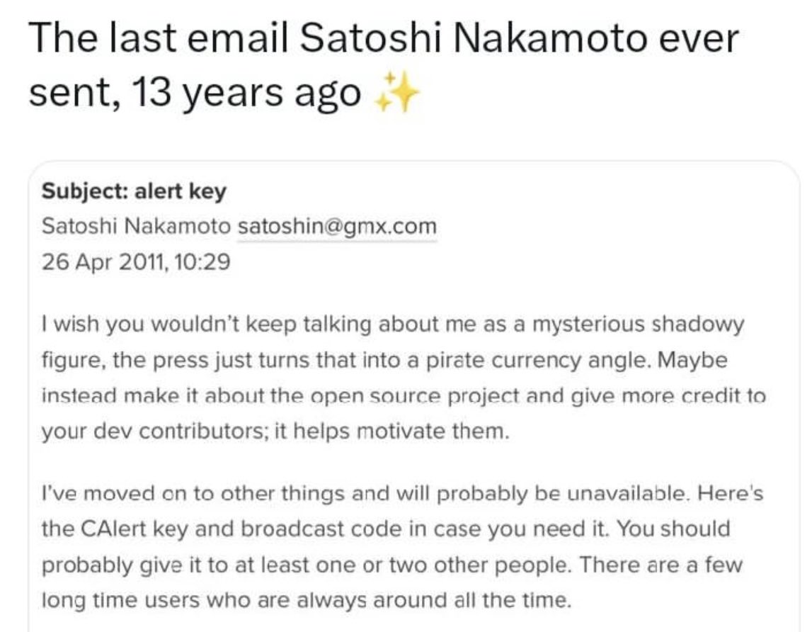 The last ever email sent from #SatoshiNakamoto  #Cryptocurency #BITCOIN