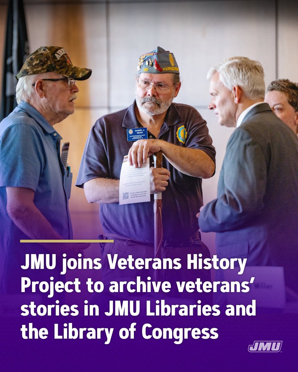 JUST ANNOUNCED: JMU is partnering with the Veterans History Project, an effort to archive veterans’ stories in the @librarycongress and @JMUlibraries. The project preserves and makes accessible the firsthand recollections of U.S. military veterans. 🎥 bit.ly/VeteransProjec…